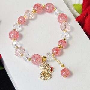 Pink Feng Shui Wealth Bracelet Lucky Money Bag Charm Crystal Beads